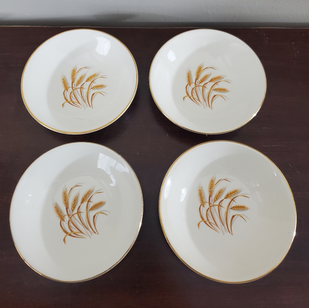 Vtg Set of 4 Homer Laughlin Golden Wheat 22K Gold USA 5 1/2 Fruit/Dessert Bowls